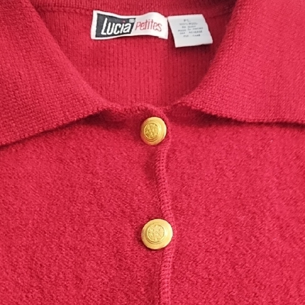 Dark Red Wool Cardigan with Gold Buttons - Picture 4 of 15